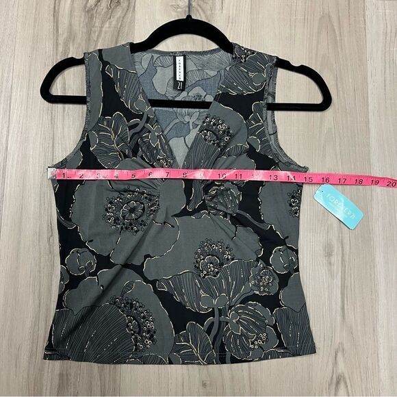 Vintage Y2K tank by forever 21 sz L NWT gray and metallic gold pattern v neck - Picture 6 of 12